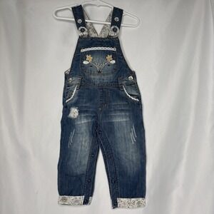 Kidscool‎ Space Toddler Girl 18 Month /86 Denim Overall Suspenders Floral